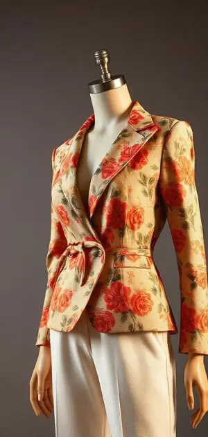 Vibrant floral blazer with red and orange hues