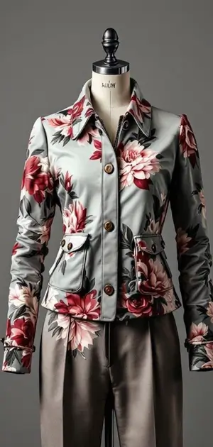 Light grey floral jacket on mannequin