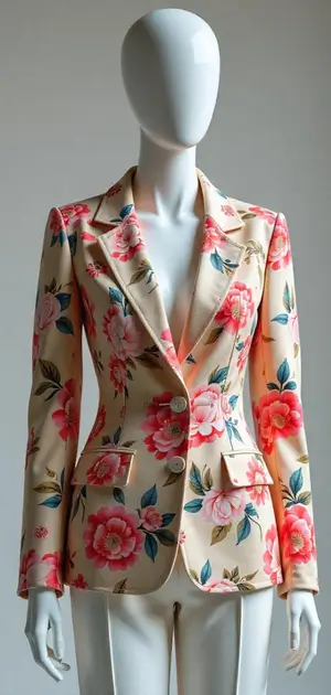 Beige blazer with multicoloured floral design