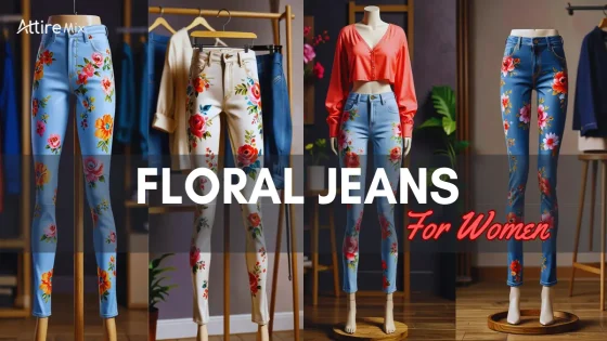 Stylish woman wearing high-waisted floral print jeans