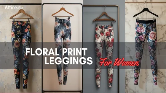 Floral print leggings for women on hangers featuring bold, colorful designs.