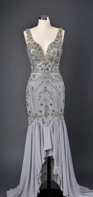 Gray gown with floral embellishments