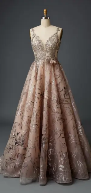 Pale pink maxi dress with subtle floral designs