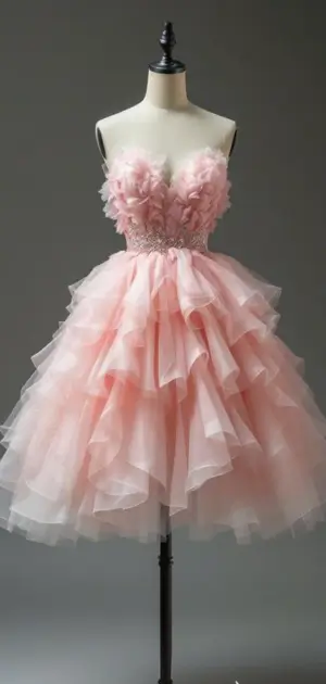 Soft pink mini dress with floral appliques