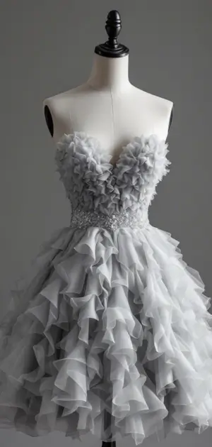 Gray mini dress with voluminous ruffles