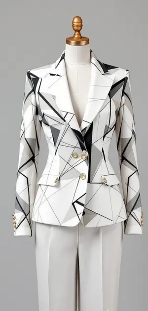White blazer with sharp black geometric lines