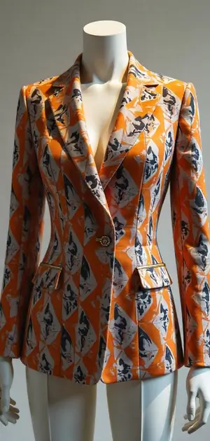 Orange and black geometric patterned blazer