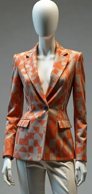 Orange geometric patterned blazer on mannequin