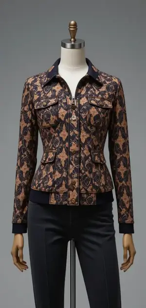 Floral and geometric pattern jacket on mannequin