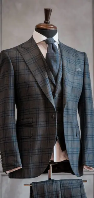 grey glen check suit with vest