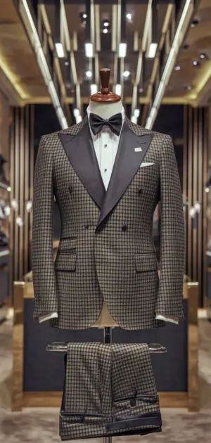 Glen Check suit with bow tie on a mannequin