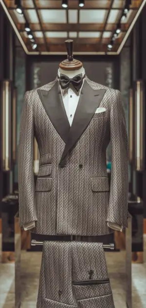 Mannequin displays brown herringbone suit