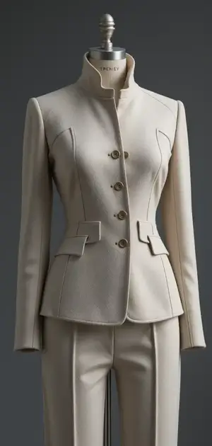Cream jacket with button closures and flap pockets