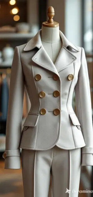 Light gray double-breasted jacket with gold buttons