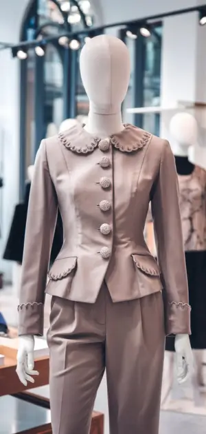 Beige scallop-edged jacket on a mannequin
