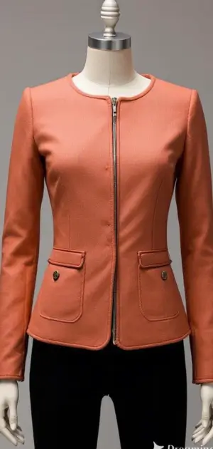 Sleek orange jacket with front zipper on display