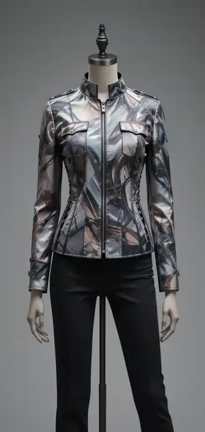 Slick motorcycle jacket with artistic, colorful details