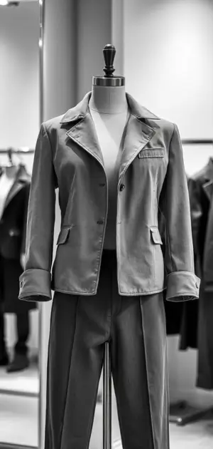 Simple grey jacket on a mannequin in a store