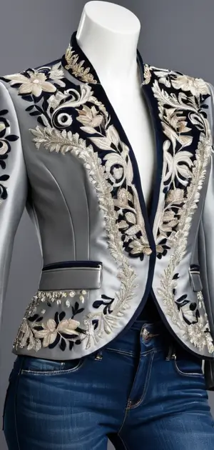 Black and white jacket with elaborate embroidery and beadwork