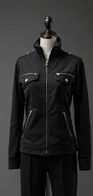 Chic black jacket with silver zippers for a modern look