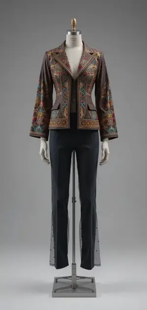 Intricate bohemian jacket with embroidery on mannequin