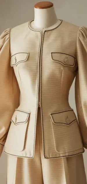 Cream jacket with contrasting piping and zipper