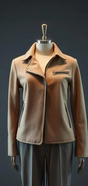 Tan leather zip-up jacket on a mannequin