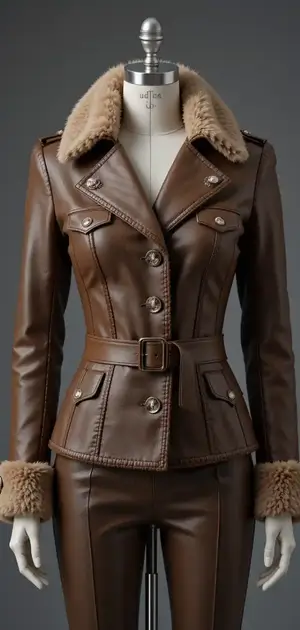 Chocolate brown jacket with fur cuffs and collar