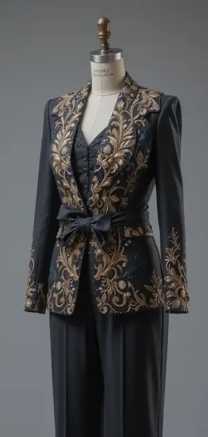 Opulent embroidered blazer on a mannequin