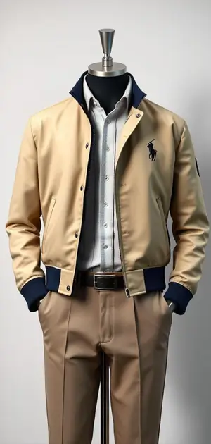 Cream Ralph Lauren jacket with navy accents and embroidered logo