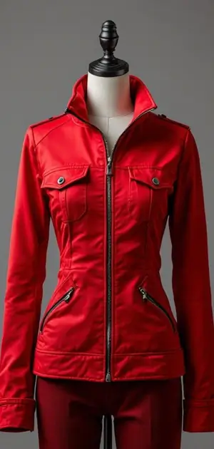 Textured red casual jacket with stylish zip details