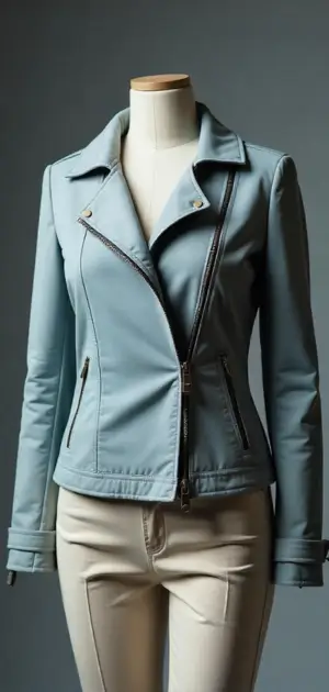 Light blue leather jacket on mannequin
