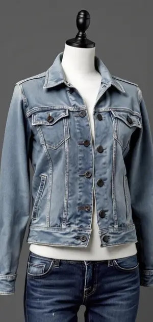 Faded blue stretch denim jacket on mannequin
