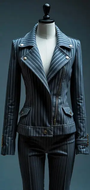 Navy blue pinstripe jacket on mannequin