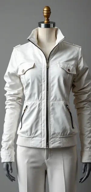 Casual white zippered jacket on display