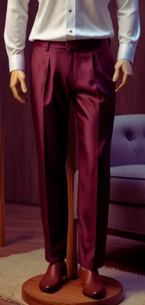 Neutral-toned men’s silk dress pants for formal wear.