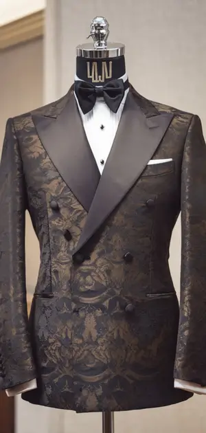 Dark floral patterned suit on a mannequin
