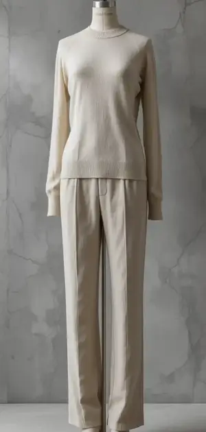 Mannequin in a sleek beige linen sweater and trousers