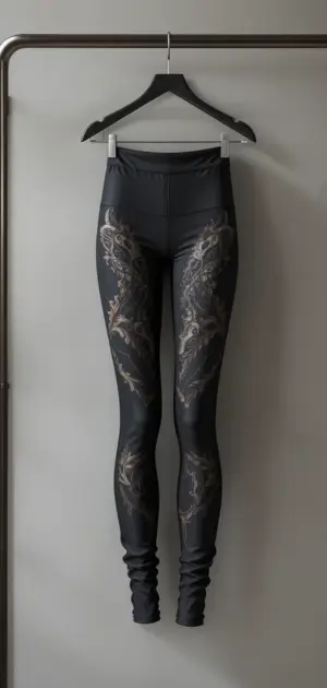 Stylish black leggings are crafted with premium fabrics and intricate floral designs.