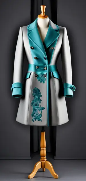 Turquoise and gray embroidered luxury coat for women