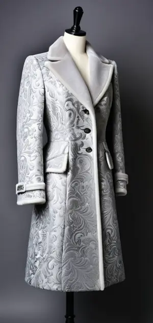Silver paisley-patterned luxury coat for women