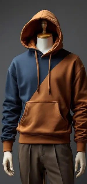 Colour-block luxury hoodie in navy and brown