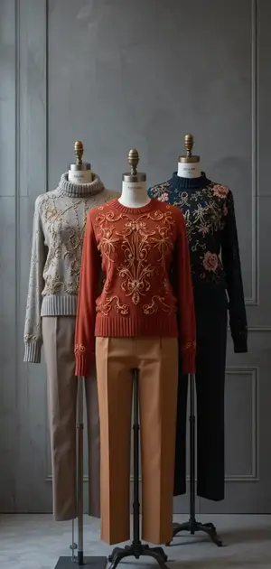 Red embroidered sweater on a mannequin