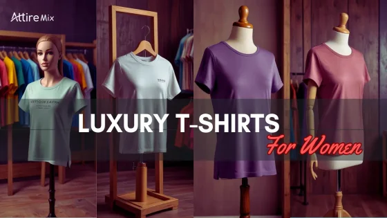 Women showcasing premium luxury t-shirts in different styles.