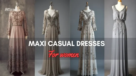 Collection of Maxi Casual Dresses For women with grey and pink embroidery