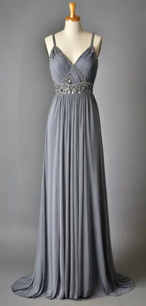 Grey lace overlay maxi dress with deep V-neck