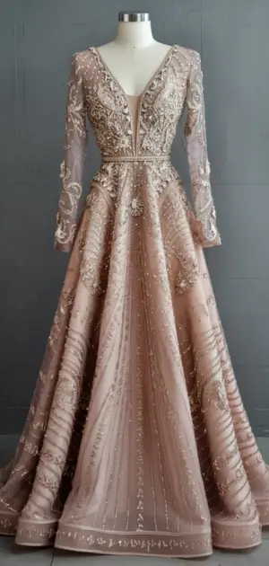 Blush pink embroidered maxi dress with a delicate bow.