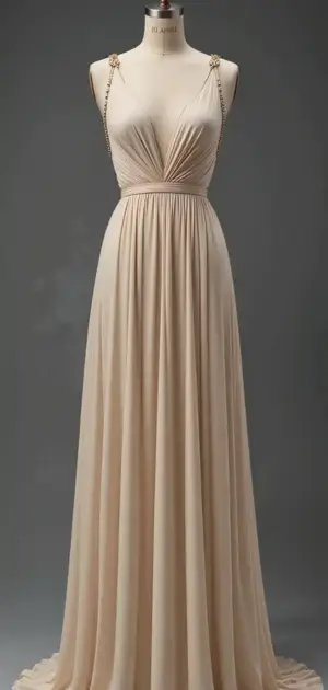 Beige maxi dress with golden strap details