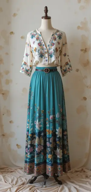 Various colorful maxi skirts with stylish prints and patterns.