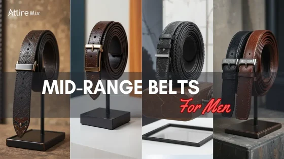 Mid-range men's black and brown belts showcasing modern textures and buckles.